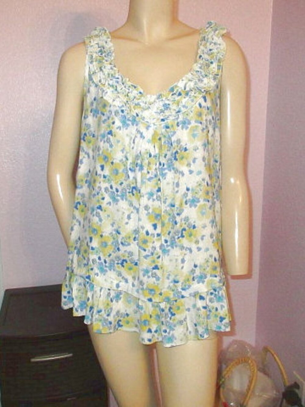 Jessica Simpson Floral Blouse Top Size L Tiered Tunic Cottagecore Tradwife Boho
